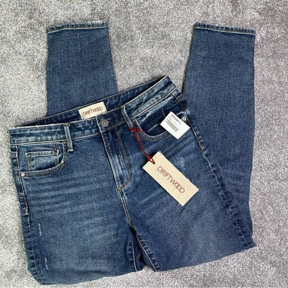 Driftwood Jeans Women's 26 Blue Skinny Mid-rise Medium Wash Denim Distressed - Picture 2 of 14